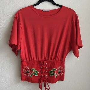 ZARA| Floral Embroidered Corset Blouse